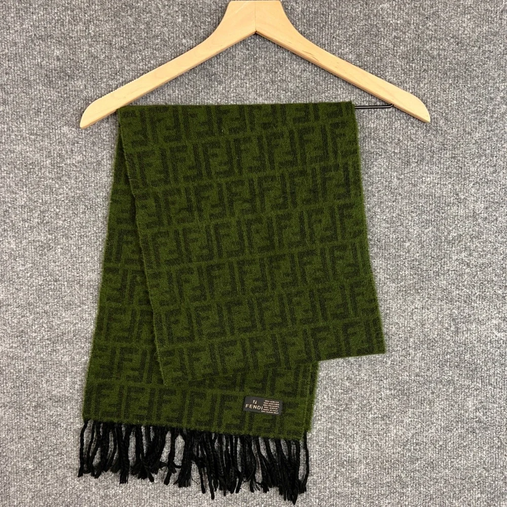 Fendi Green and Black Patterned Scarf - Picture 1 of 6